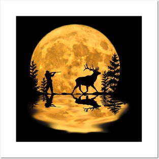 Deer hunter hunting season fast food full moon night sky Posters and Art